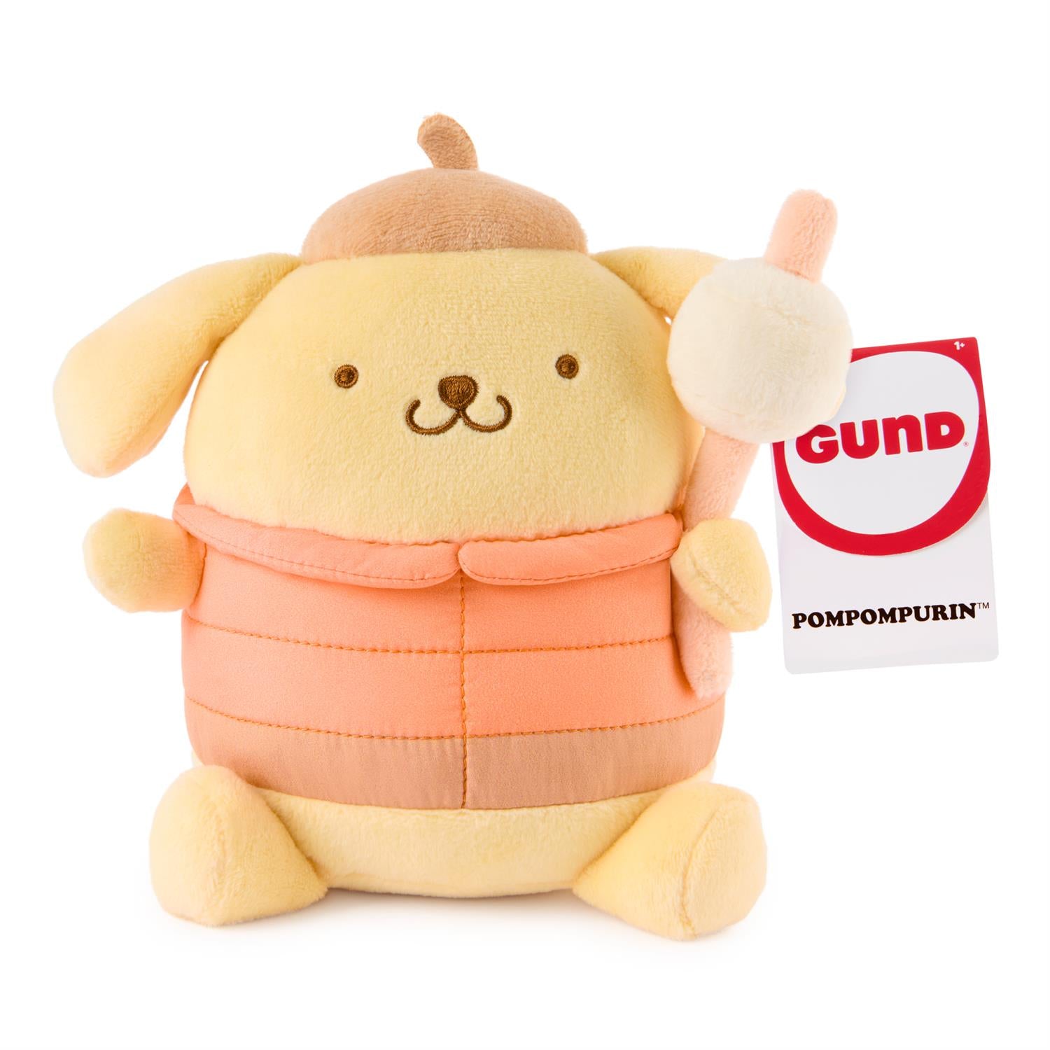 Plush toy with a tag displaying the brand 'Gund' on a white background