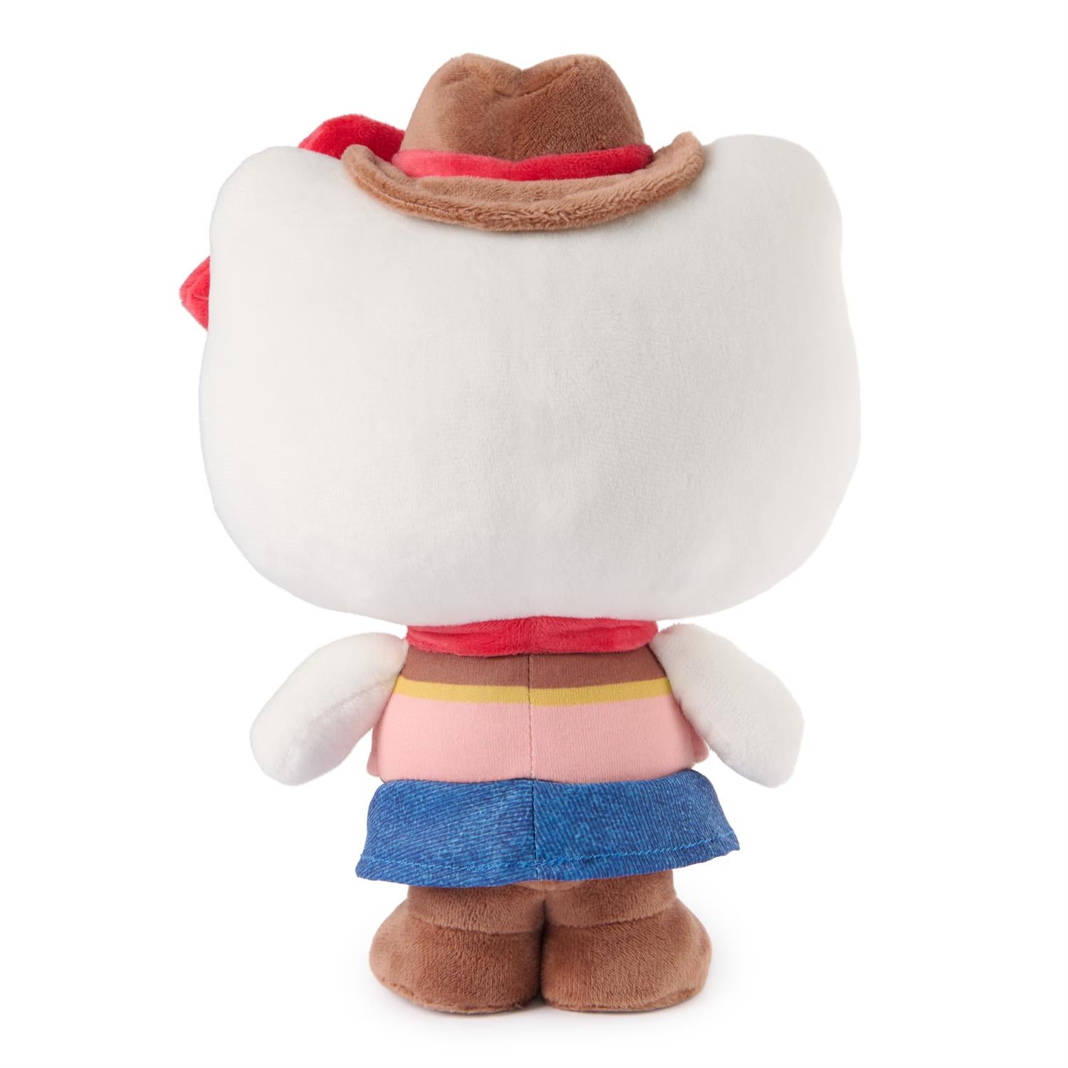 Plush toy with a cowboy hat and colorful outfit on a white background