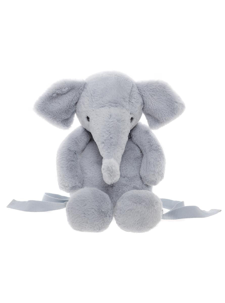Plush elephant toy on a white background