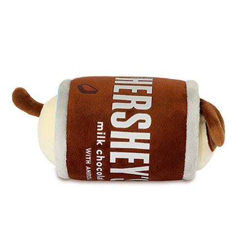 Brown, cylindrical Hershey's milk chocolate plush toy.