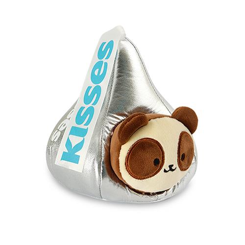 Stuffed silver Hershey's Kiss with a panda bear popping out.