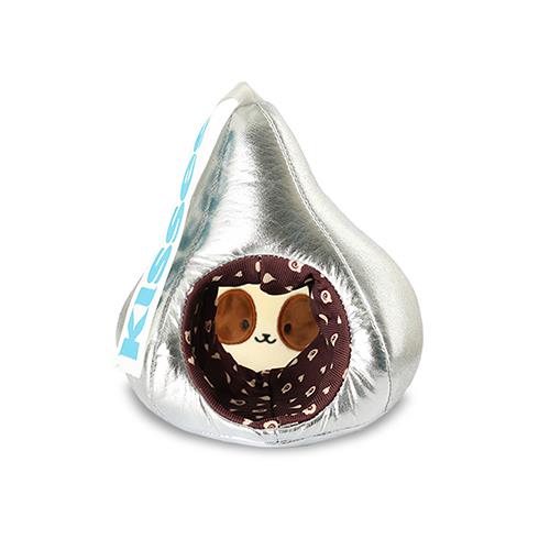 Plush Hershey's Kiss with a brown cat face in the opening.
