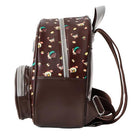 Brown backpack with sushi bear pattern.