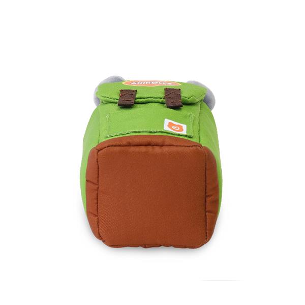 Green and brown plush backpack.