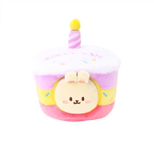 Plush toy cake with a rabbit face.