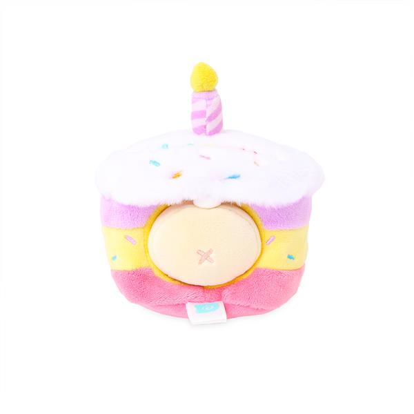 Plush cupcake toy with candle.