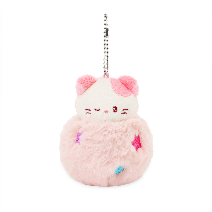 Plush keychain with a cat design on a white background