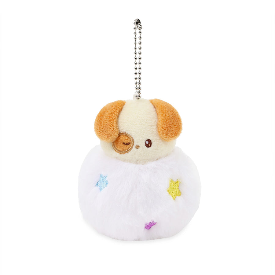 Plush keychain with a dog-like character on a white background