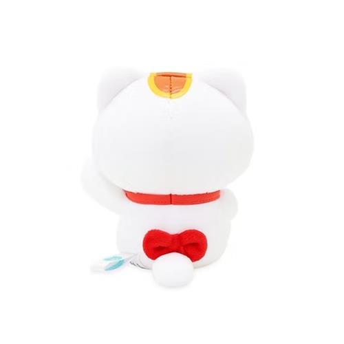 White plush toy with a red bow tie on a white background