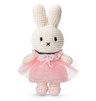 Crocheted Miffy rabbit in a pink dress.