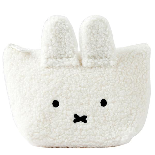 White sherpa Miffy pouch with black facial features.