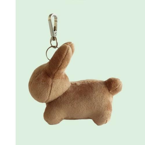A brown plush bunny keychain.