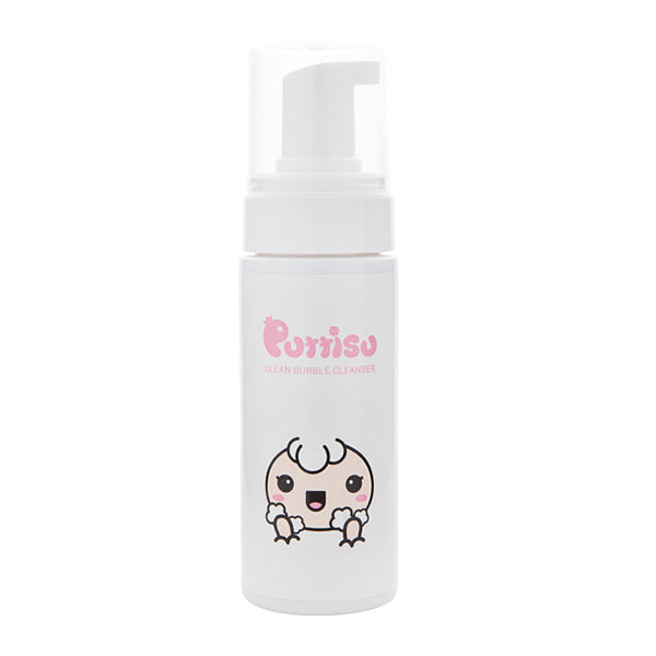 White bottle of Purrisu Clean Bubble Cleanser with cartoon baby logo.