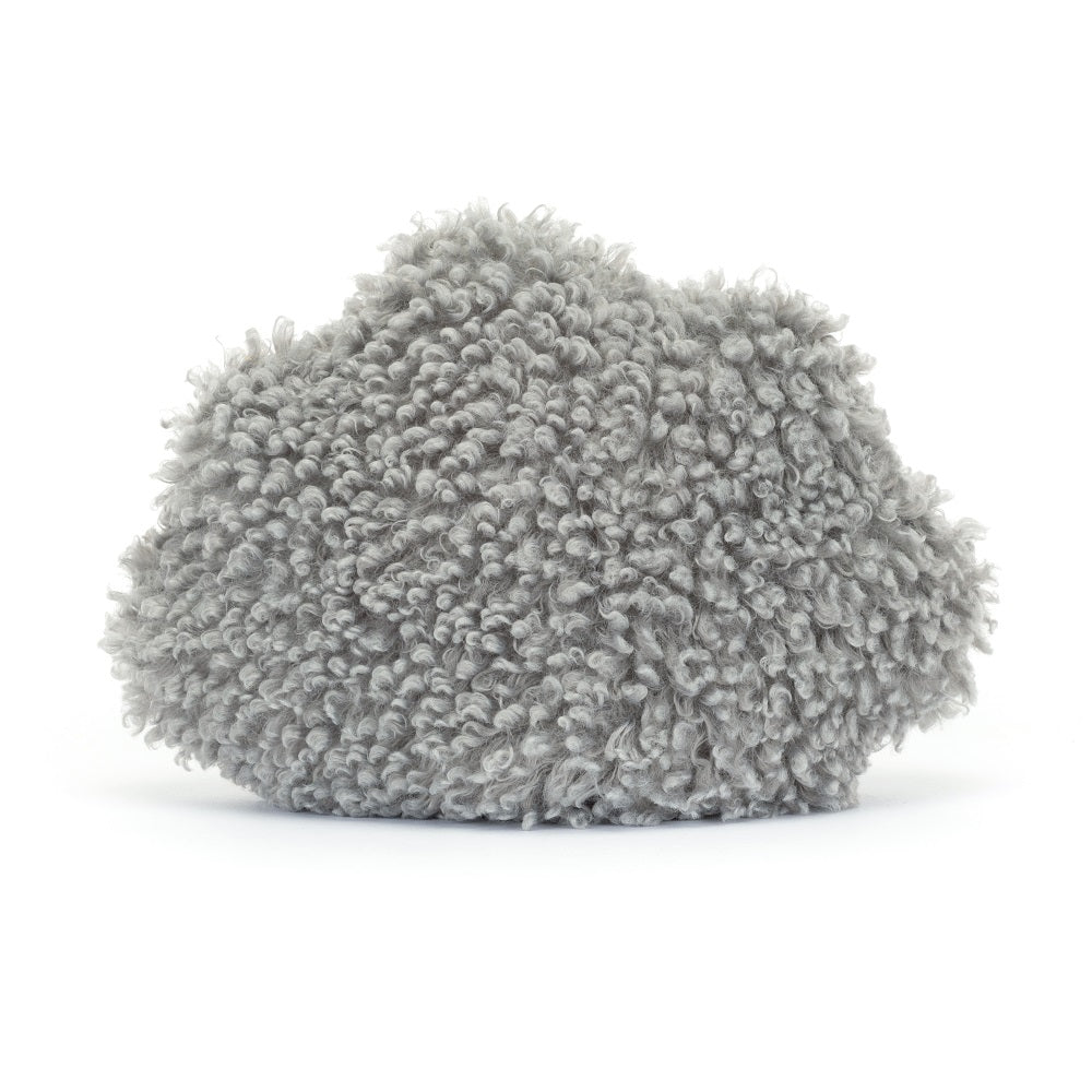 Gray, cloud-shaped, textured plush pillow.