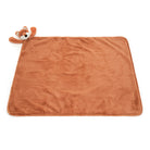 Orange plush blanket with a fox stuffed animal attached.