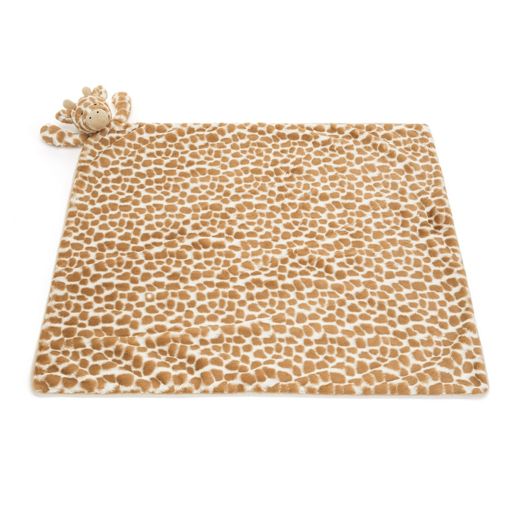 Giraffe print baby lovey blanket.