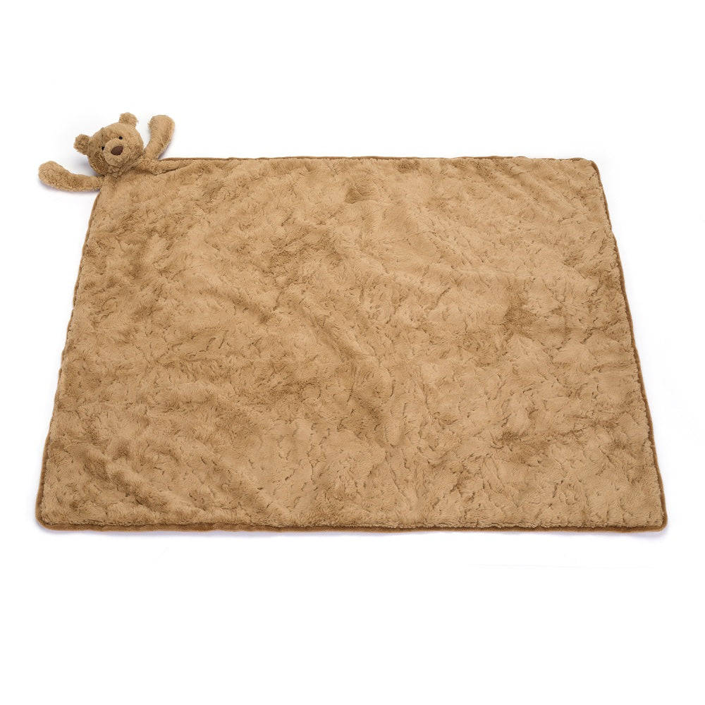Tan plush teddy bear blanket.
