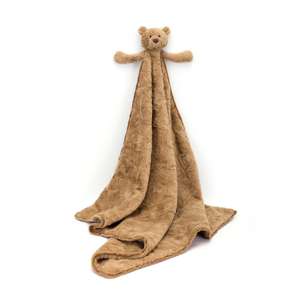Brown plush teddy bear lovey blanket.