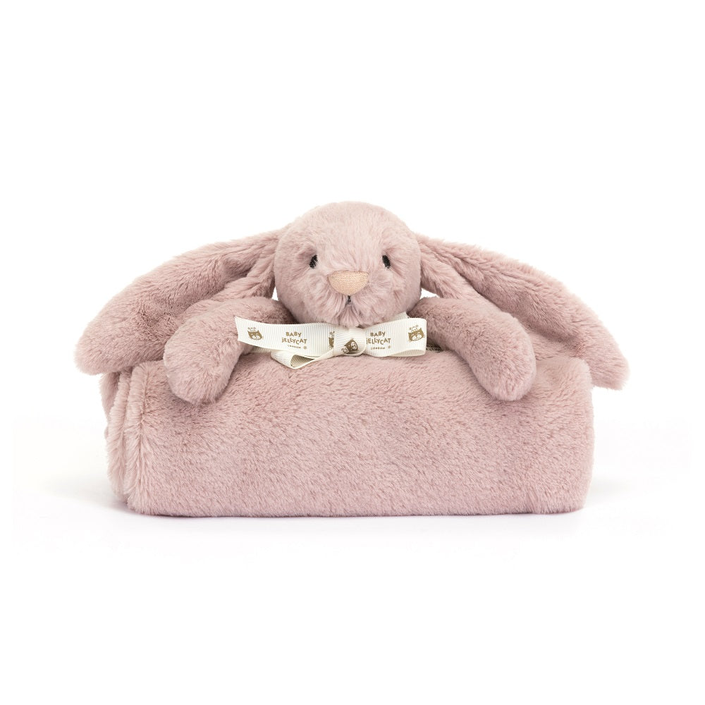 Pink plush bunny with bow.