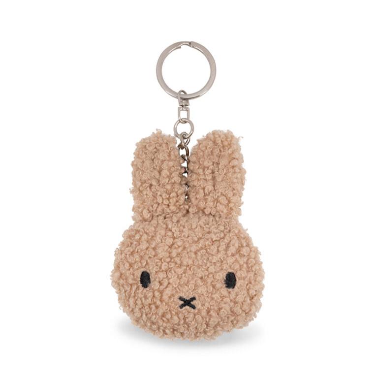 Beige Miffy plush keychain with silver ring.
