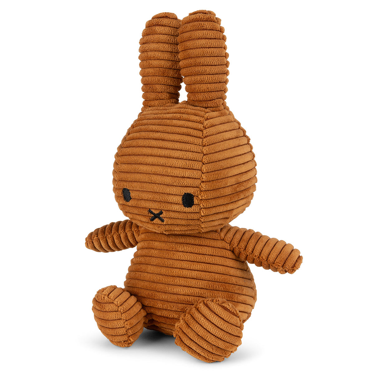 Brown corduroy Miffy plush toy sitting.