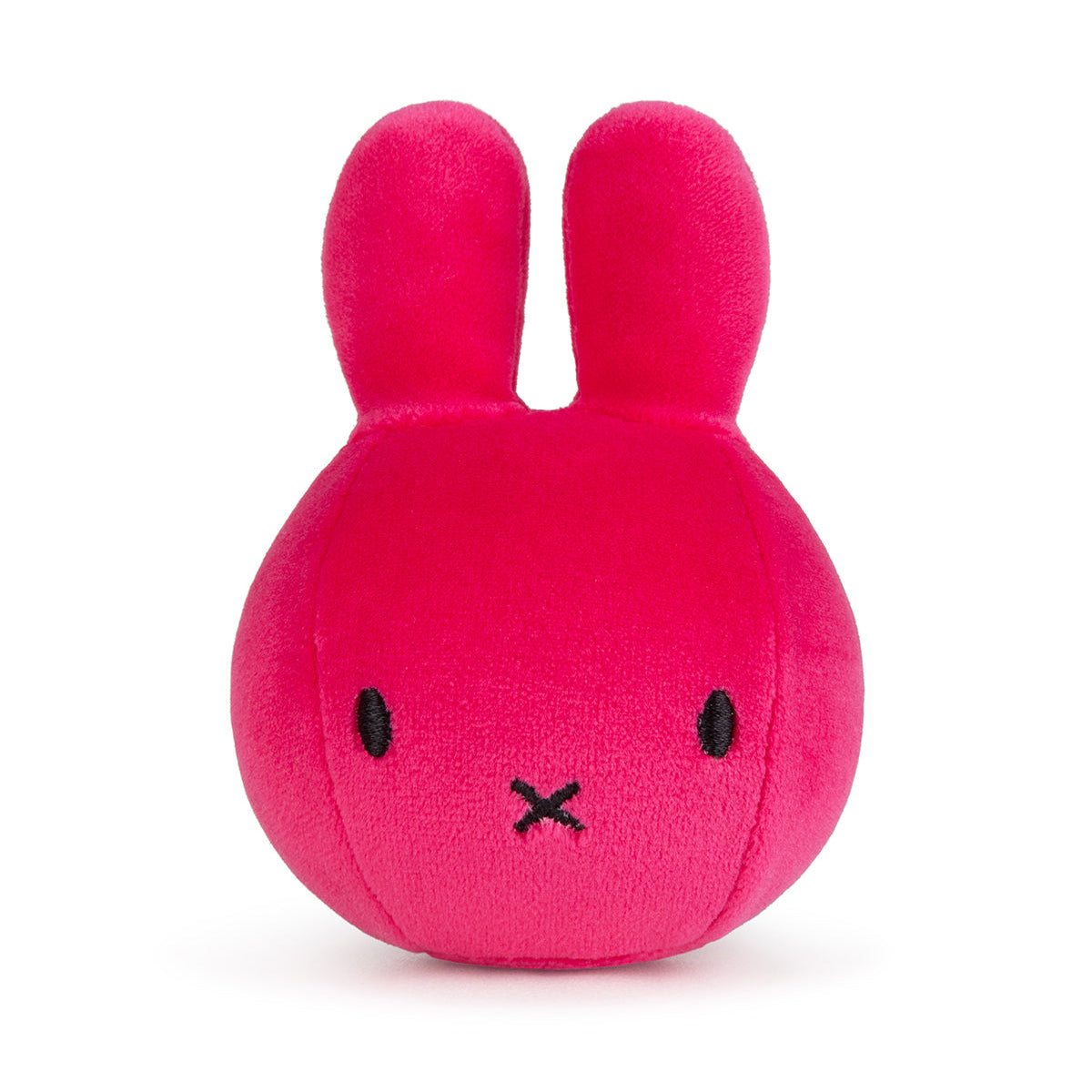 Pink plush toy with a face on a white background