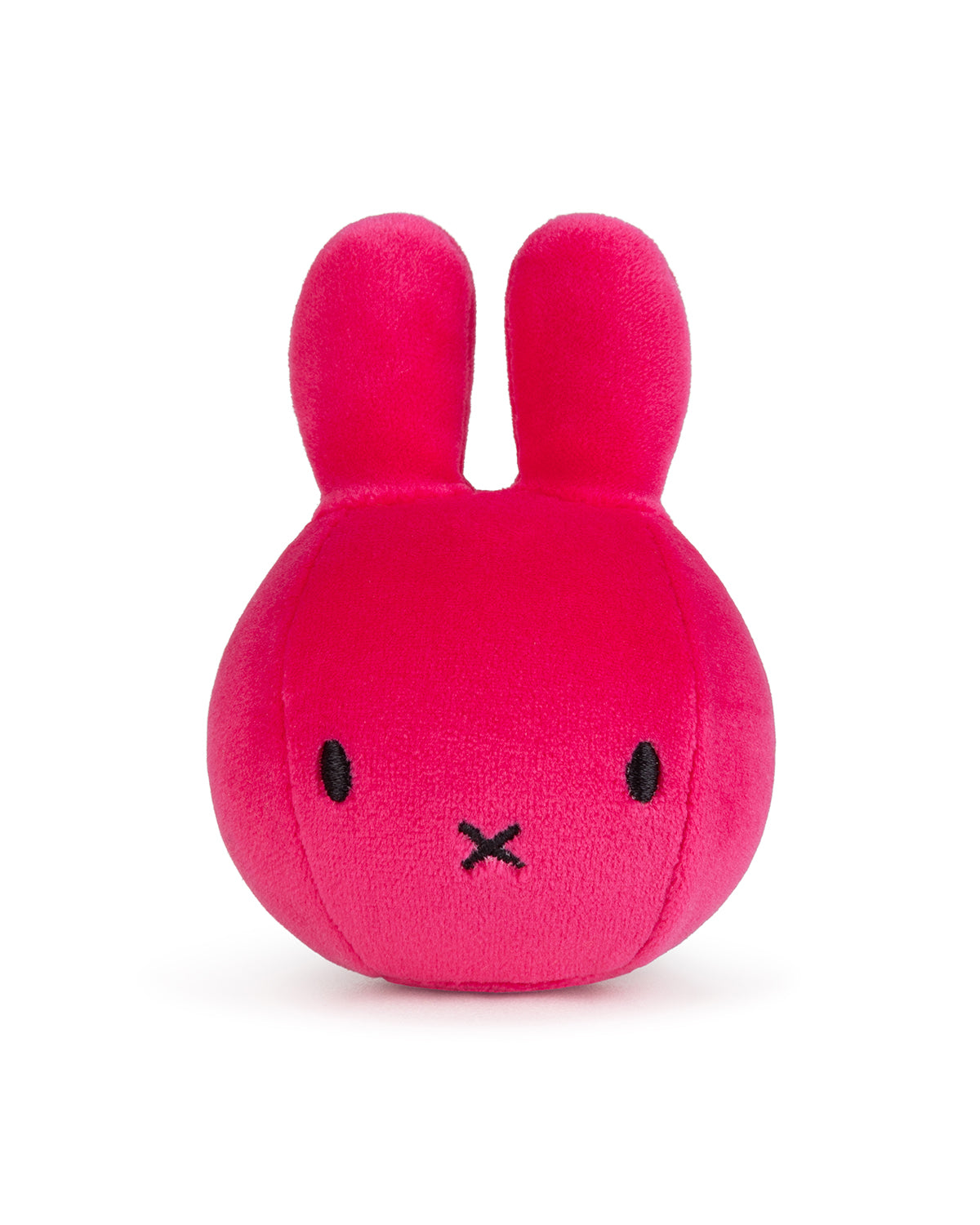 Pink plush toy with a face on a white background