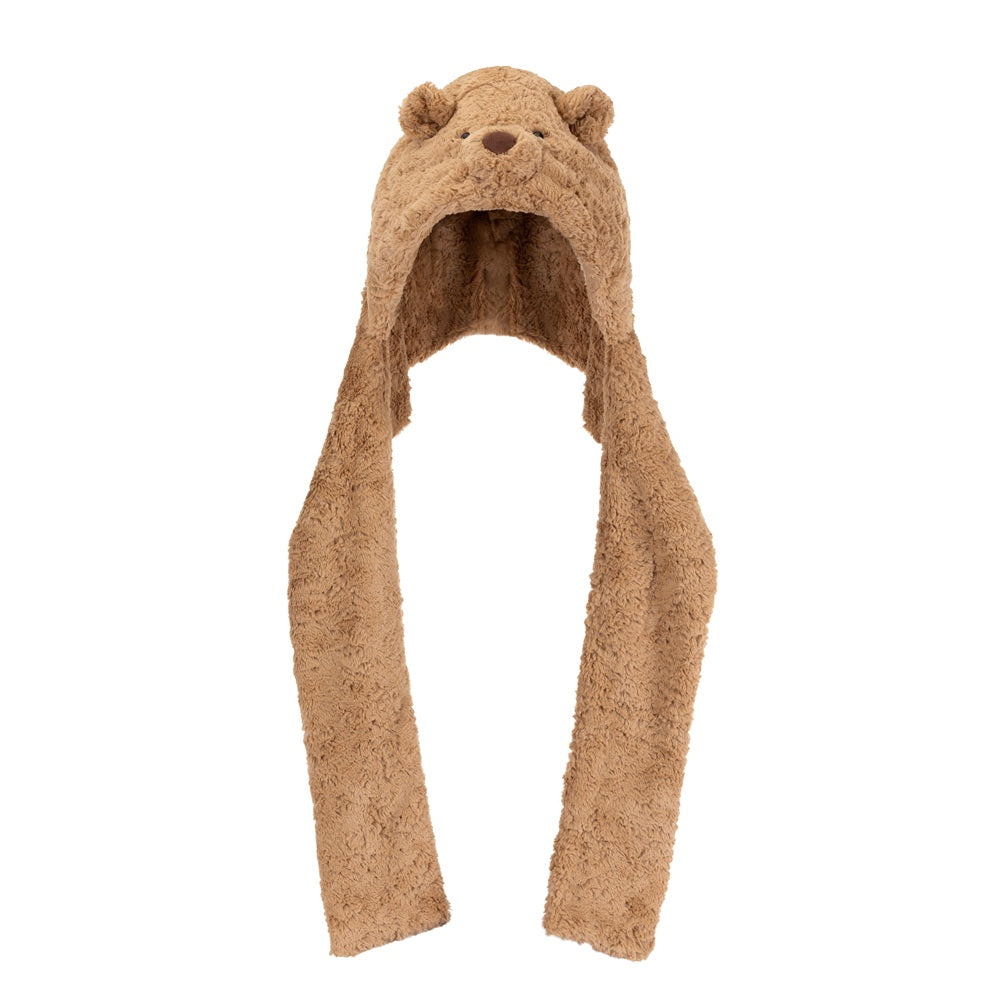 Brown teddy bear hat with long ears on a white background