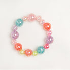 A bracelet of colorful, crackled glass beads.
