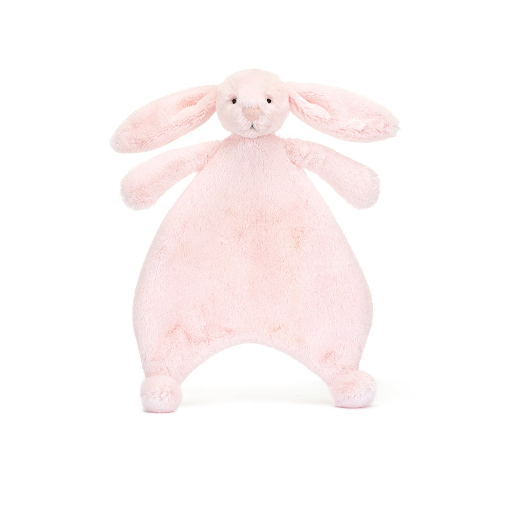 Pink stuffed bunny toy with floppy ears.