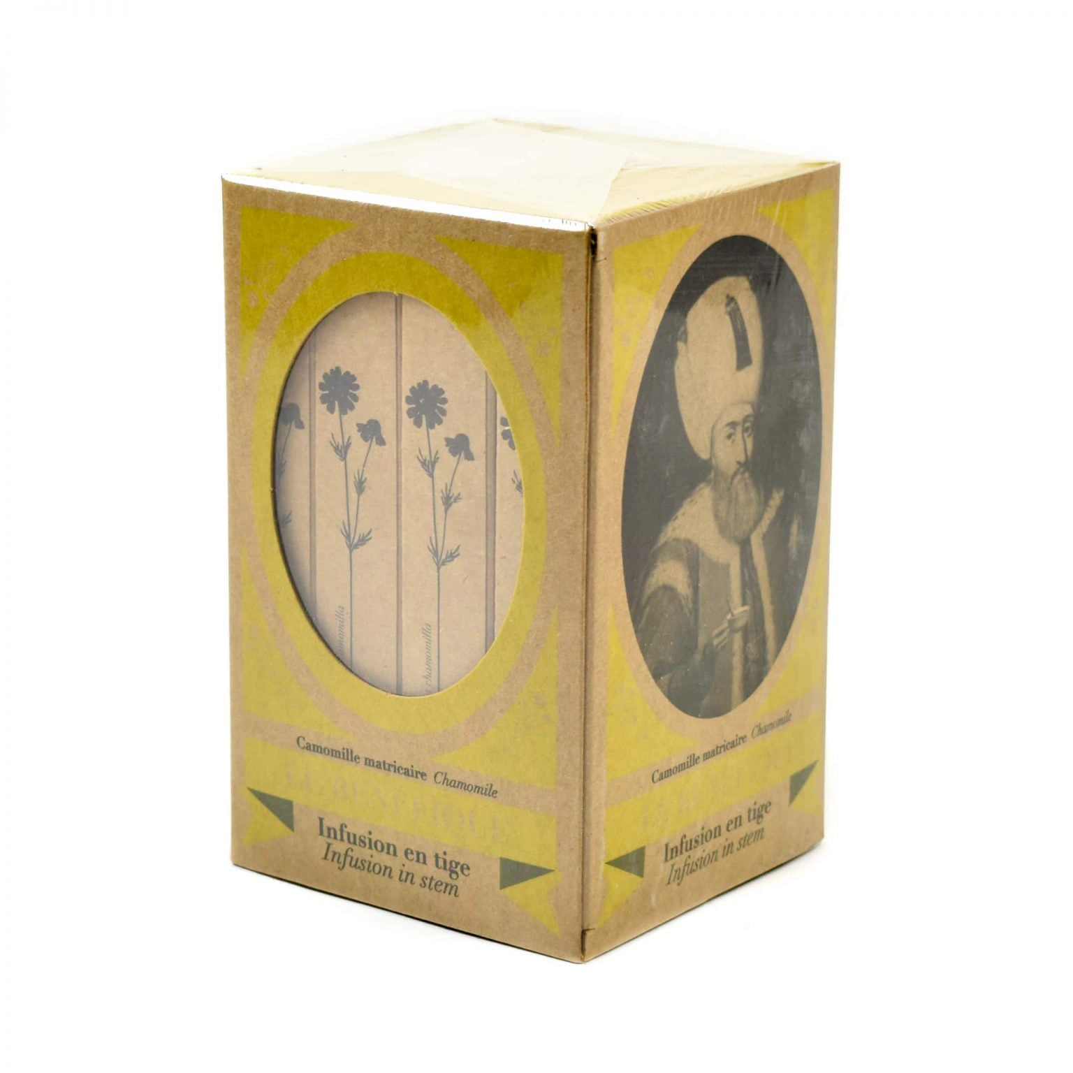 Box of chamomile tea with Ottoman man portrait.
