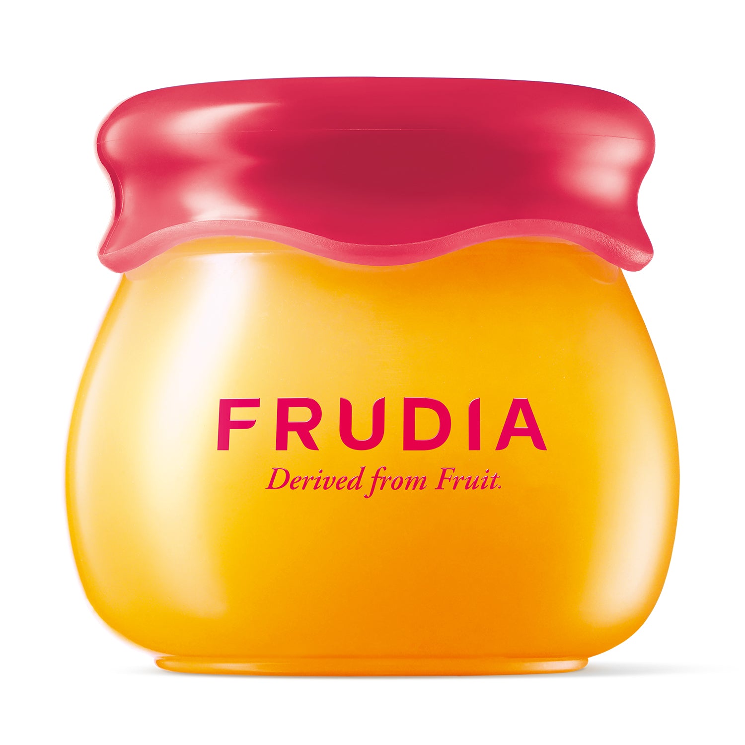 Jar of Frudia fruit-derived beauty product with a red lid.