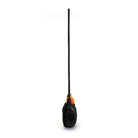 Black fuzzy drawstring bag with orange accents.