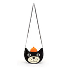 Black cat-shaped purse with orange hat.