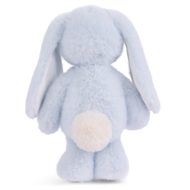 Blue plush bunny toy on a white background