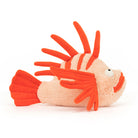 Stuffed lionfish plush toy, beige and orange.
