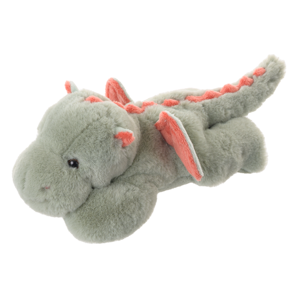 Plush dragon toy with red accents on a white background