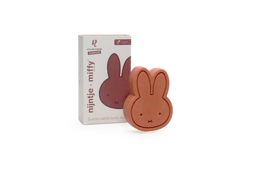 Miffy-shaped brown soap with Miffy box in background.