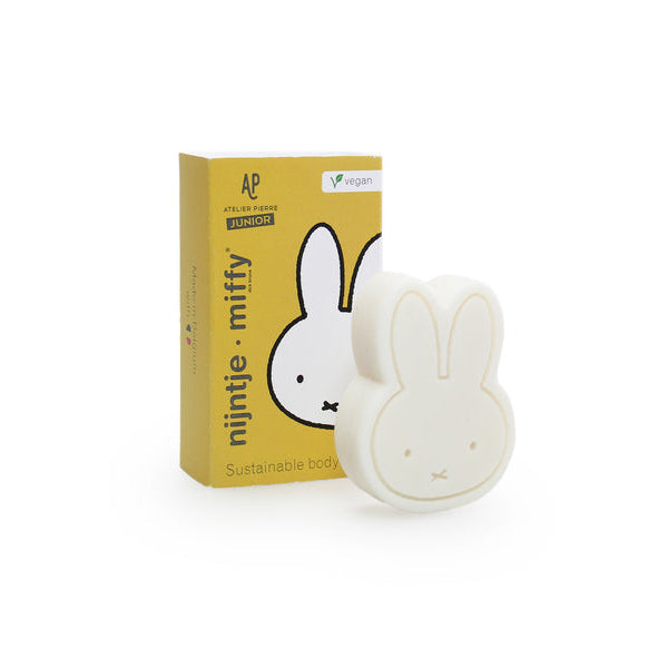 Yellow product box next to a Miffy-shaped soap.