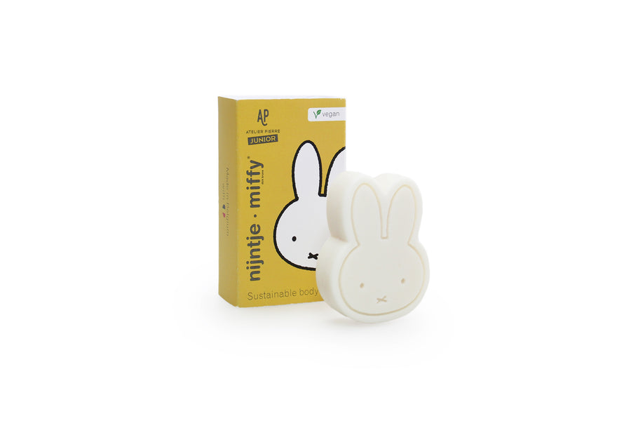Yellow product box next to a Miffy-shaped soap.