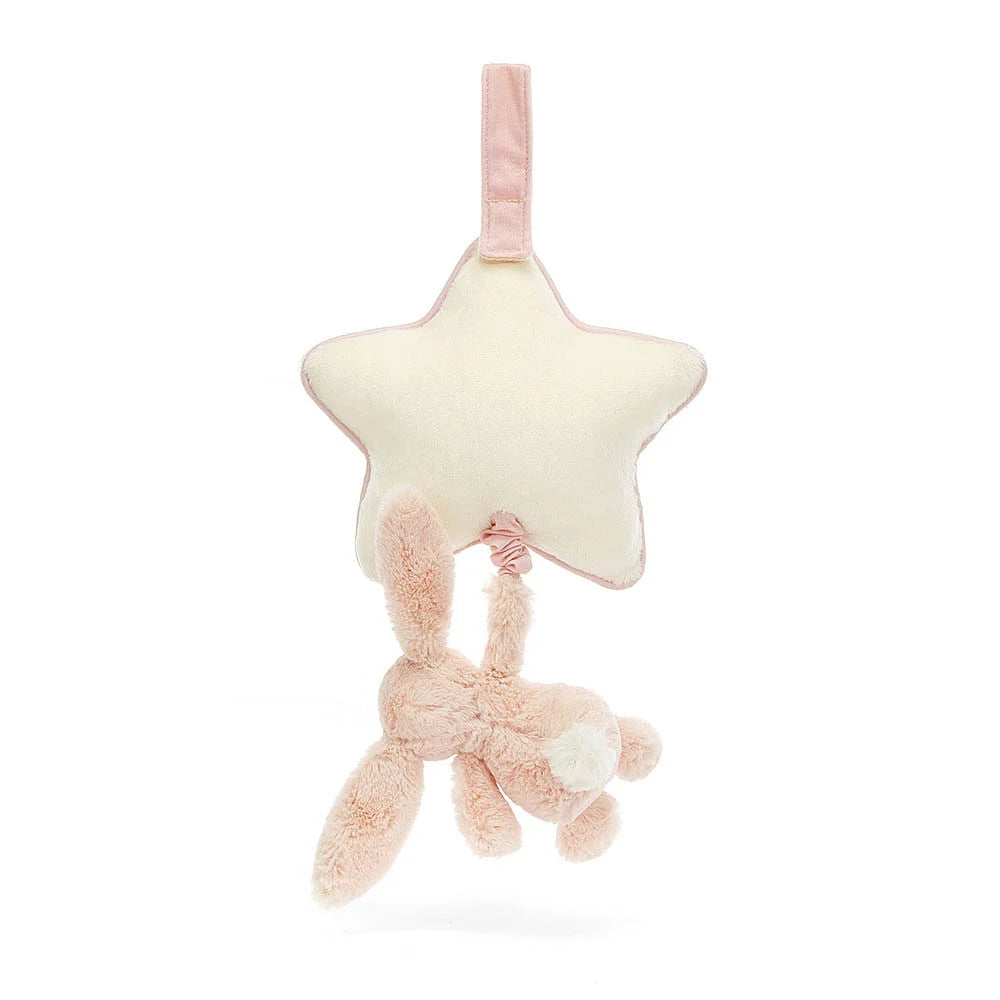 Stuffed star and bunny toy with pink trim.