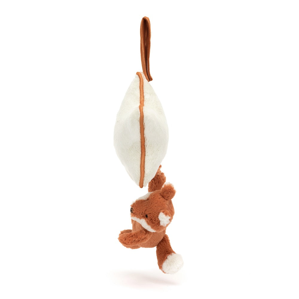Hanging plush fox and leaf toy.