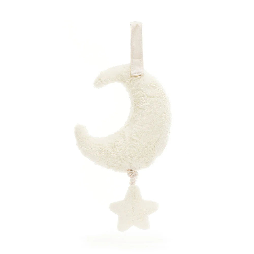 White plush moon and star baby mobile toy.