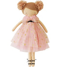 Fabric doll with brown hair, pink tutu, and ballet shoes.