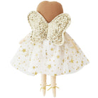 Rear view of a plush doll with sequined wings and a star-patterned tutu.