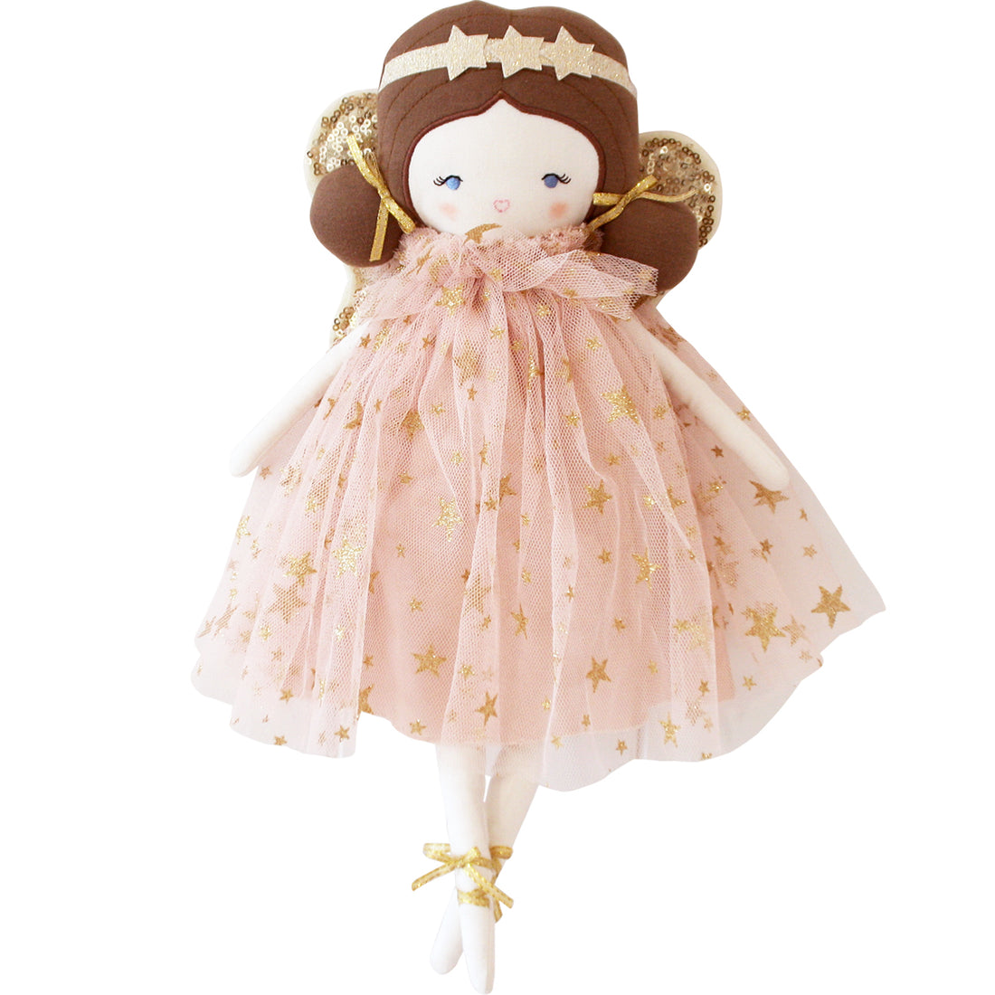 Stuffed angel doll with gold star dress.