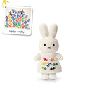 Crocheted Miffy doll in white dress with colorful embroidery, displayed with image of Matisse artwork.