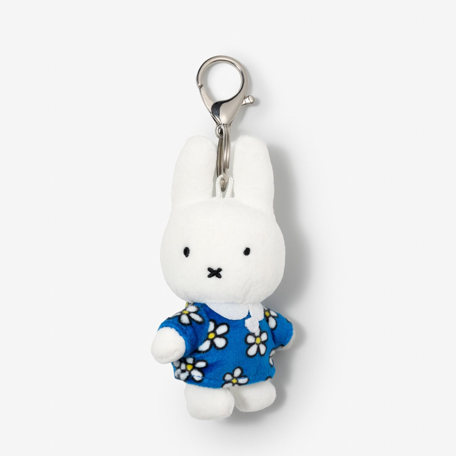 Miffy bunny plush keychain, blue floral dress.
