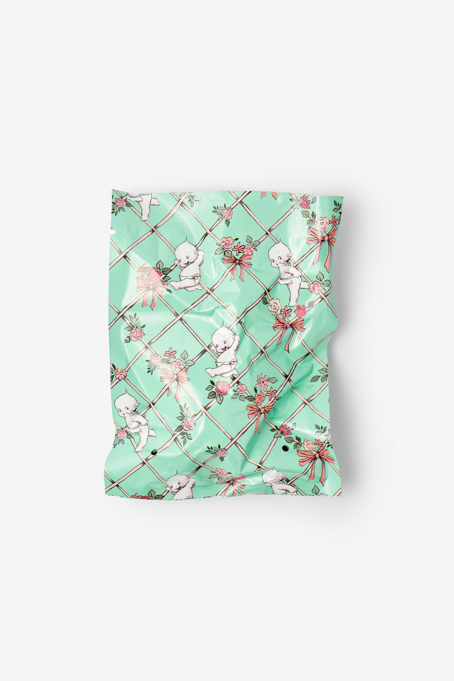Mint green pouch with fairy design on a white background