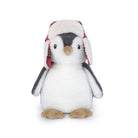Stuffed penguin toy wearing a plaid and sherpa hat.
